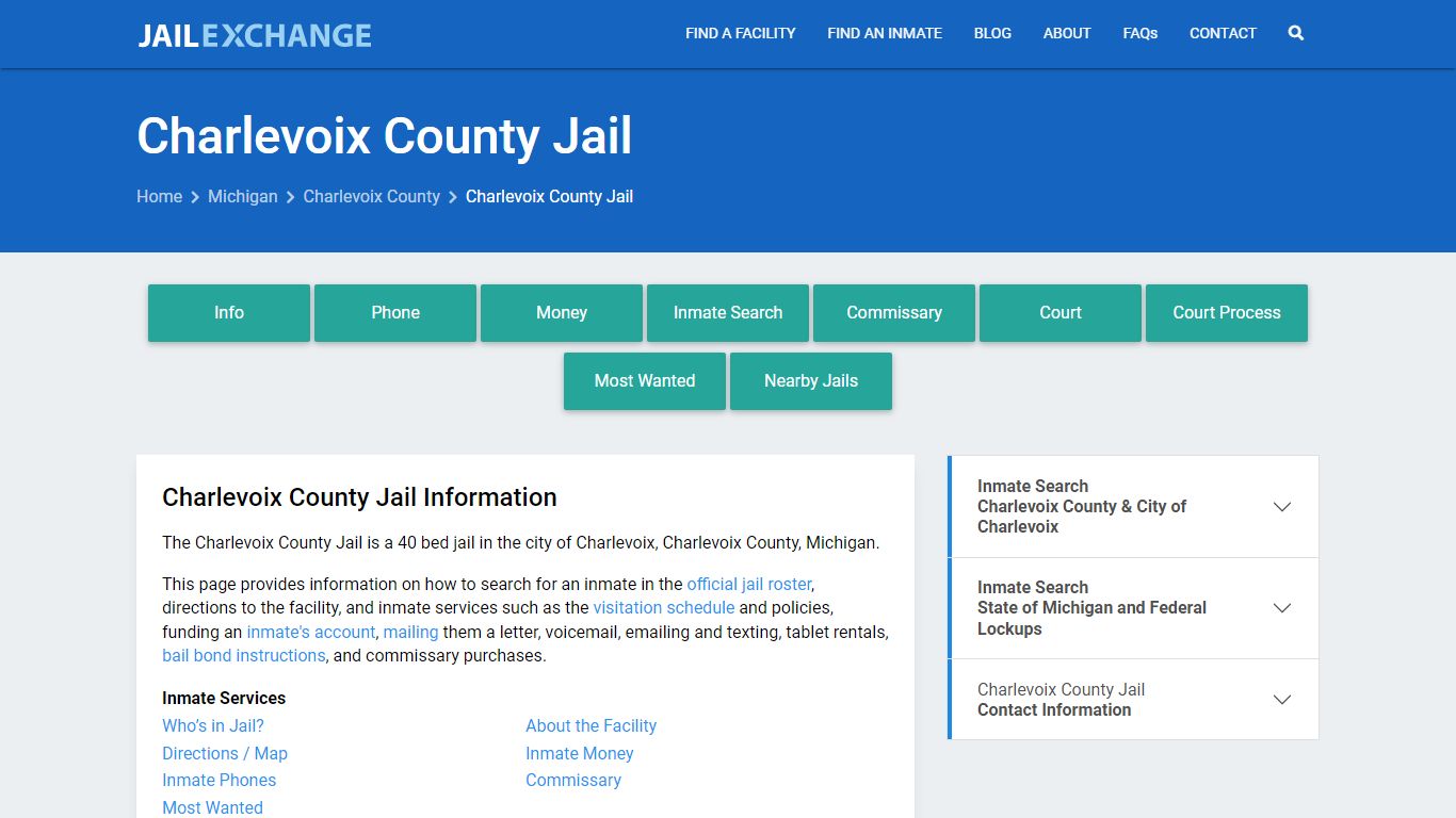 Charlevoix County Jail, MI Inmate Search, Information